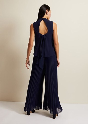 Phase Eight Eden Pleated Jumpsuit Navy USA | 1567342-BF